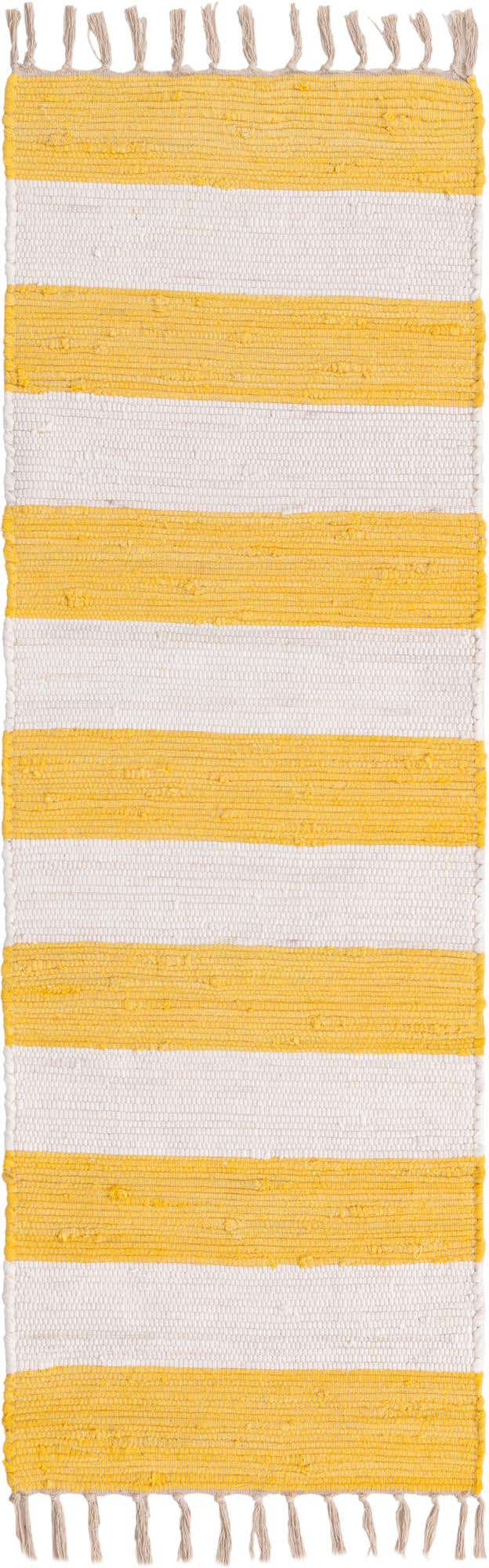 Yellow and Ivory 2' 2 x 6' 1 Chindi Rag Runner Area Rug 100% Cotton All Natural Eco-Friendly Carpet Mat Decor for Homes for Sale at Rug Engine
