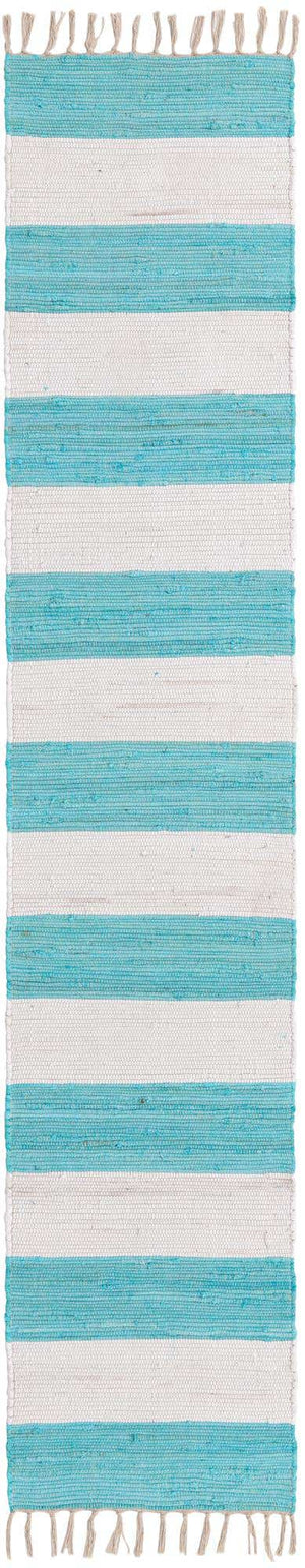 Turquoise and Ivory 2' 2 x 10' Chindi Rag Runner Area Rug 100% Cotton All Natural Eco-Friendly Carpet Mat Decor for Homes for Sale at Rug Engine