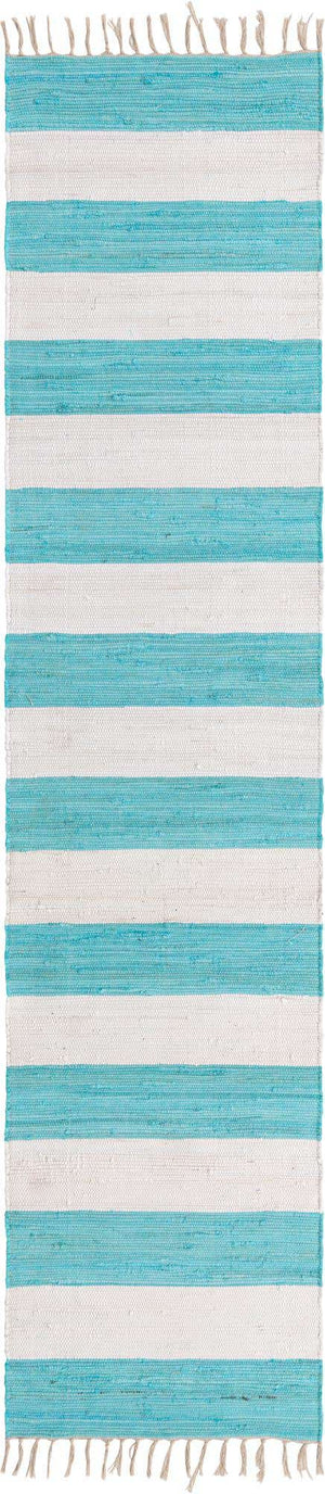 Turquoise and Ivory 2' 7 x 12' Chindi Rag Runner Area Rug 100% Cotton All Natural Eco-Friendly Carpet Mat Decor for Homes for Sale at Rug Engine