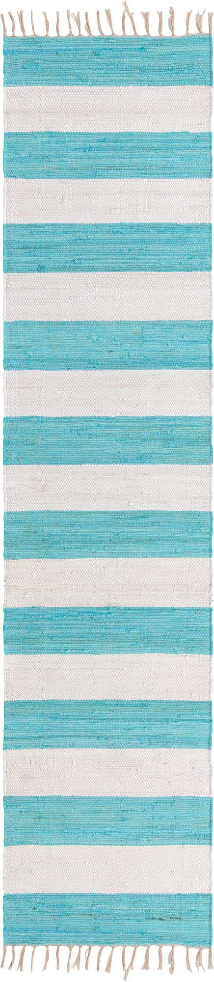 Turquoise and Ivory 2' 7 x 12' Chindi Rag Runner Area Rug 100% Cotton All Natural Eco-Friendly Carpet Mat Decor for Homes for Sale at Rug Engine