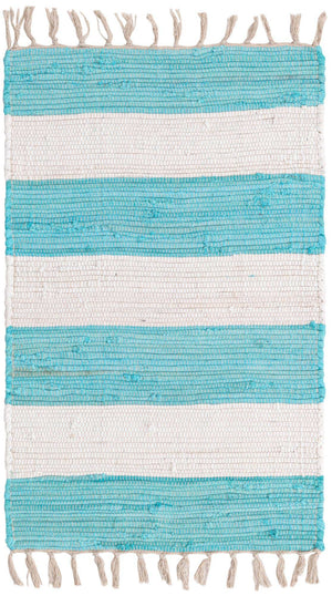 Turquoise and Ivory 2' 2 x 3' 1 Chindi Rag Rectangle Area Rug 100% Cotton All Natural Eco-Friendly Carpet Mat Decor for Homes for Sale at Rug Engine