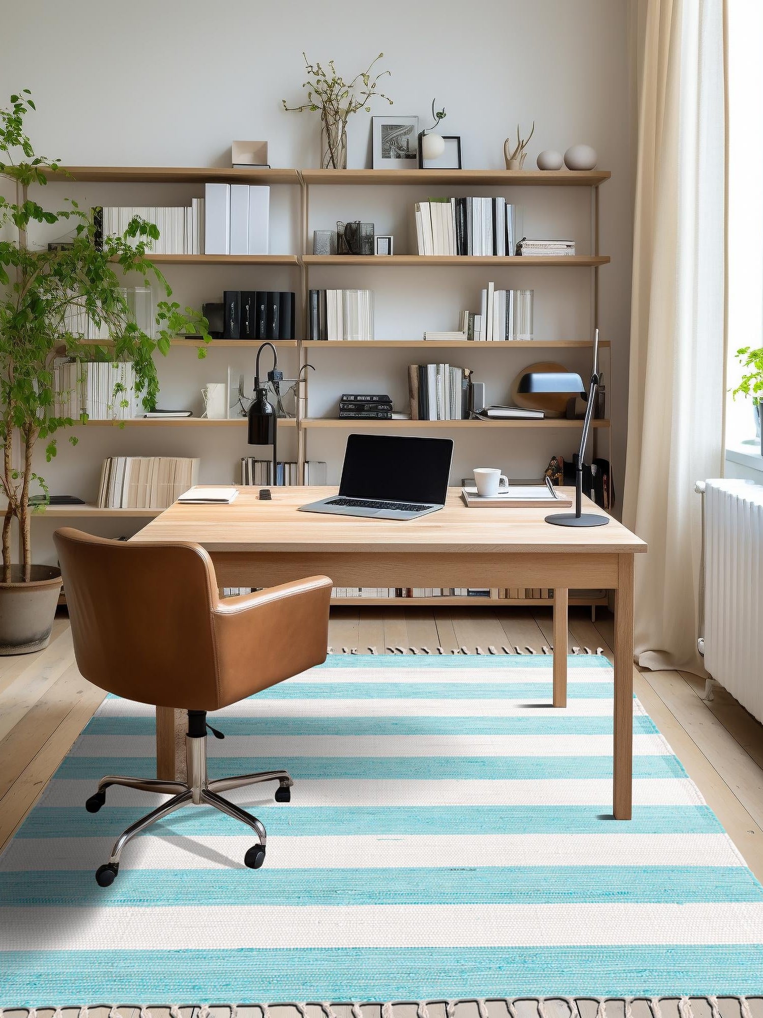Turquoise and Ivory 4' 1 x 6' 1 Chindi Rag Rectangle Area Rug 100% Cotton All Natural Eco-Friendly Carpet Mat Decor for Homes for Sale at Rug Engine
