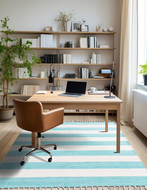 Turquoise and Ivory 2' 2 x 3' 1 Chindi Rag Rectangle Area Rug 100% Cotton All Natural Eco-Friendly Carpet Mat Decor for Homes for Sale at Rug Engine