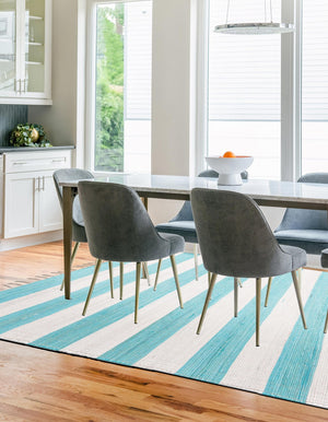 Turquoise and Ivory 10' x 14' 1 Chindi Rag Rectangle Area Rug 100% Cotton All Natural Eco-Friendly Carpet Mat Decor for Homes for Sale at Rug Engine