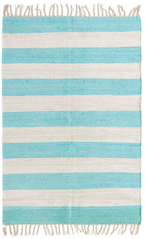 Turquoise and Ivory 4' 1 x 6' 1 Chindi Rag Rectangle Area Rug 100% Cotton All Natural Eco-Friendly Carpet Mat Decor for Homes for Sale at Rug Engine