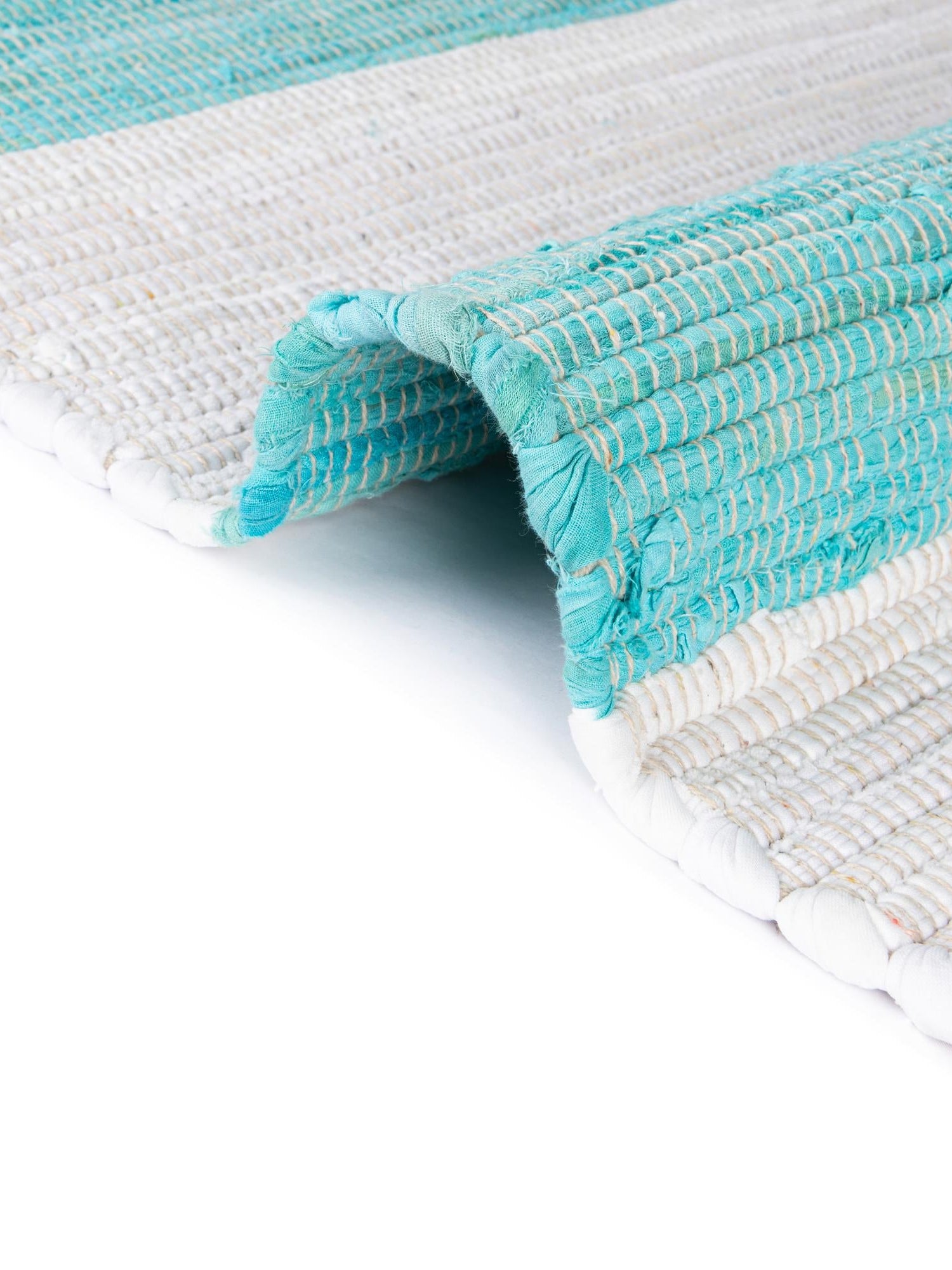 Turquoise and Ivory 5' 1 x 5' 1 Chindi Rag Square Area Rug 100% Cotton All Natural Eco-Friendly Carpet Mat Decor for Homes for Sale at Rug Engine