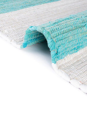 Turquoise and Ivory 5' 1 x 5' 1 Chindi Rag Square Area Rug 100% Cotton All Natural Eco-Friendly Carpet Mat Decor for Homes for Sale at Rug Engine