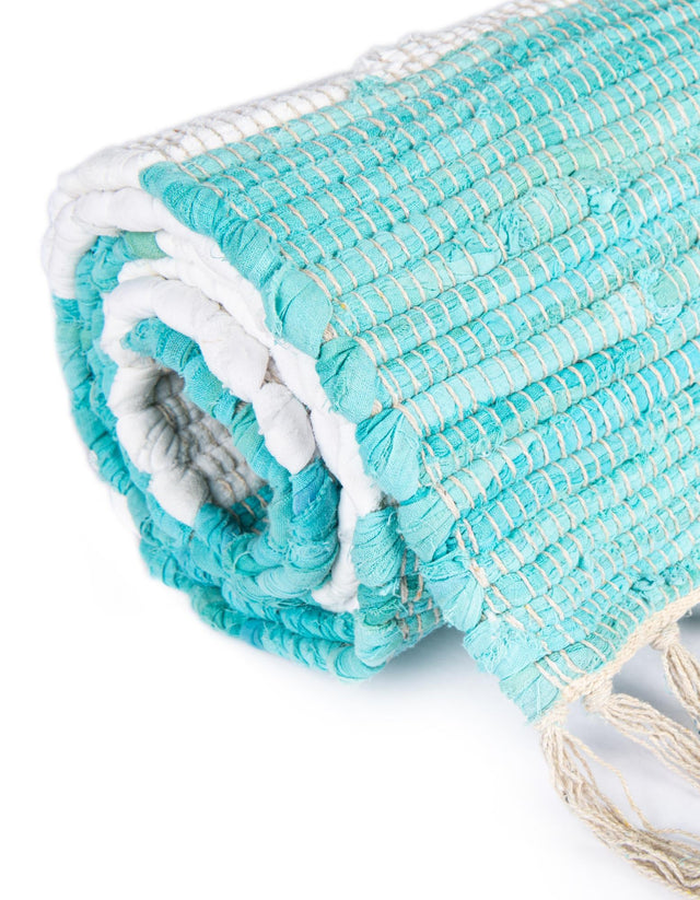 Turquoise and Ivory 7' 10 x 7' 10 Chindi Rag Square Area Rug 100% Cotton All Natural Eco-Friendly Carpet Mat Decor for Homes for Sale at Rug Engine