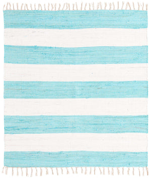 Turquoise and Ivory 5' 1 x 5' 1 Chindi Rag Square Area Rug 100% Cotton All Natural Eco-Friendly Carpet Mat Decor for Homes for Sale at Rug Engine