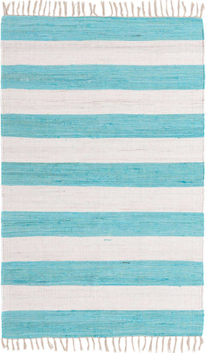 Turquoise and Ivory 5' 1 x 8' Chindi Rag Rectangle Area Rug 100% Cotton All Natural Eco-Friendly Carpet Mat Decor for Homes for Sale at Rug Engine