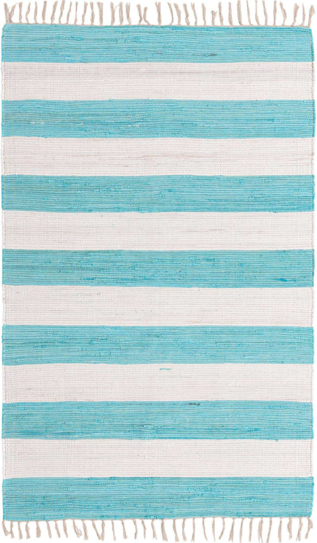 Turquoise and Ivory 5' 1 x 8' Chindi Rag Rectangle Area Rug 100% Cotton All Natural Eco-Friendly Carpet Mat Decor for Homes for Sale at Rug Engine