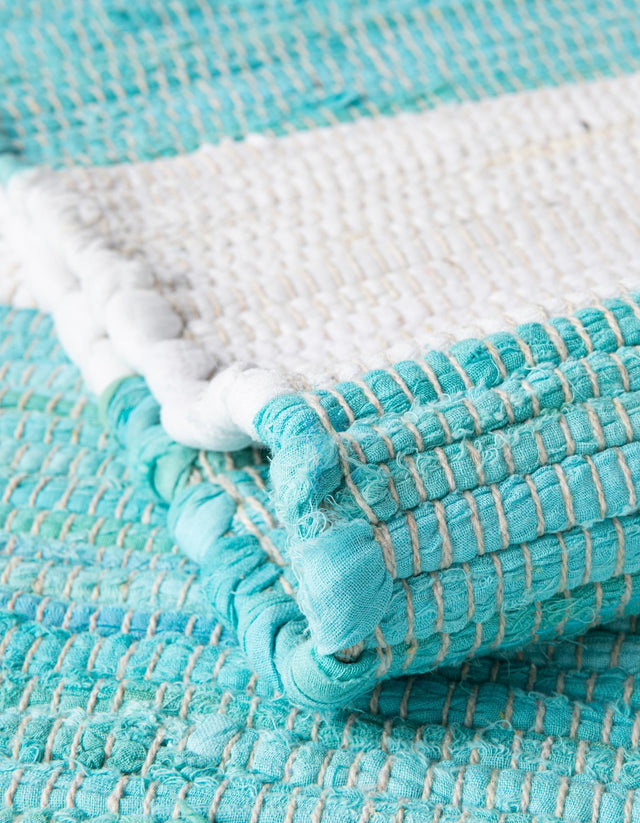 Turquoise and Ivory 2' 2 x 6' 1 Chindi Rag Runner Area Rug 100% Cotton All Natural Eco-Friendly Carpet Mat Decor for Homes for Sale at Rug Engine