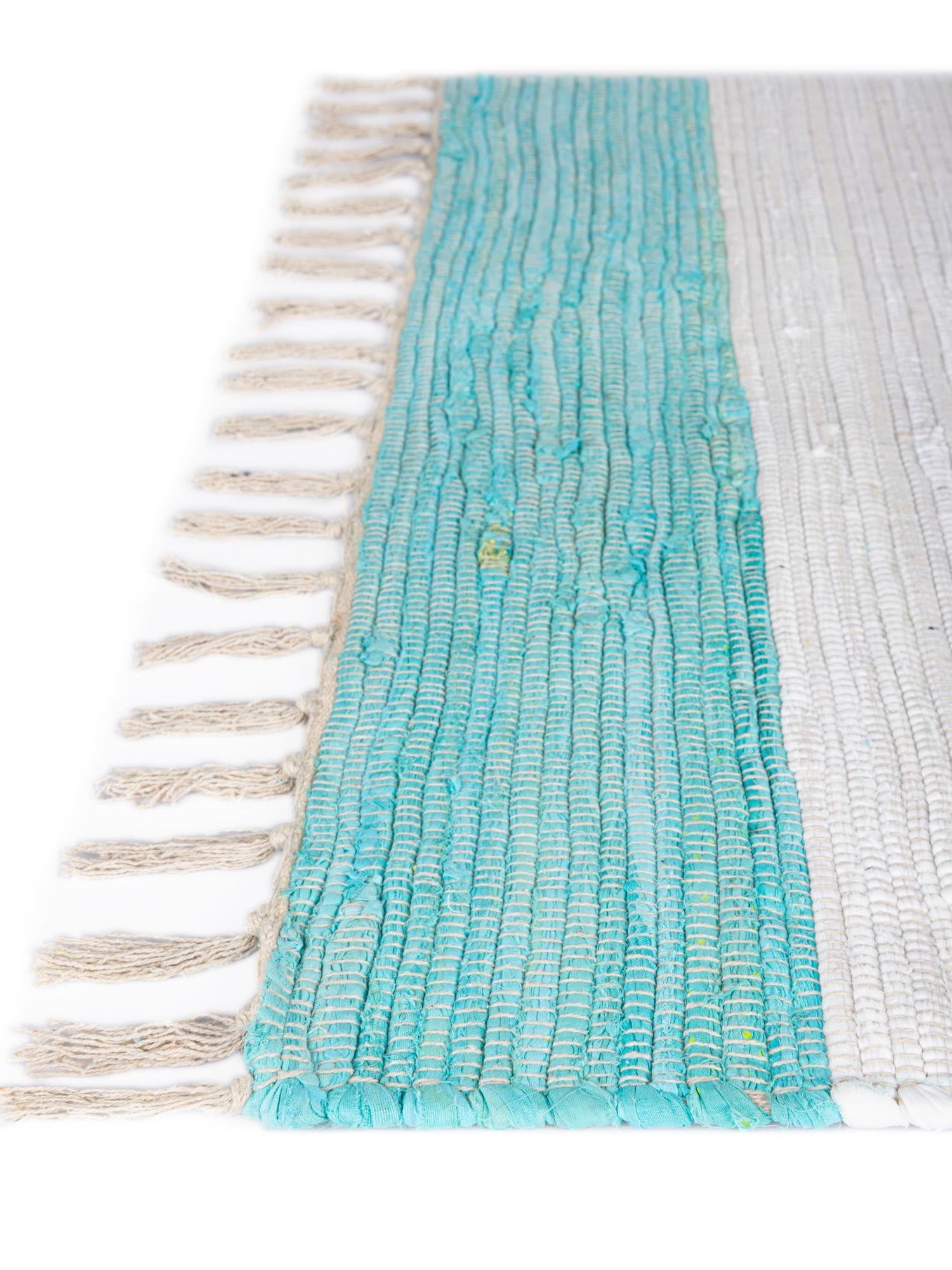 Turquoise and Ivory 2' 2 x 10' Chindi Rag Runner Area Rug 100% Cotton All Natural Eco-Friendly Carpet Mat Decor for Homes for Sale at Rug Engine