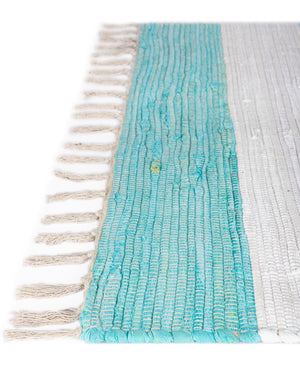 Turquoise and Ivory 2' 2 x 10' Chindi Rag Runner Area Rug 100% Cotton All Natural Eco-Friendly Carpet Mat Decor for Homes for Sale at Rug Engine