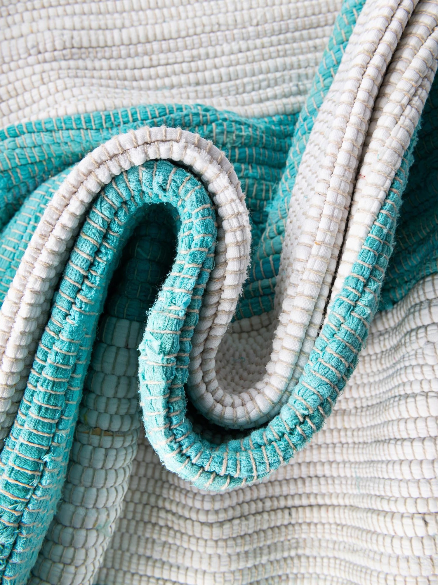 Turquoise and Ivory 2' 7 x 12' Chindi Rag Runner Area Rug 100% Cotton All Natural Eco-Friendly Carpet Mat Decor for Homes for Sale at Rug Engine