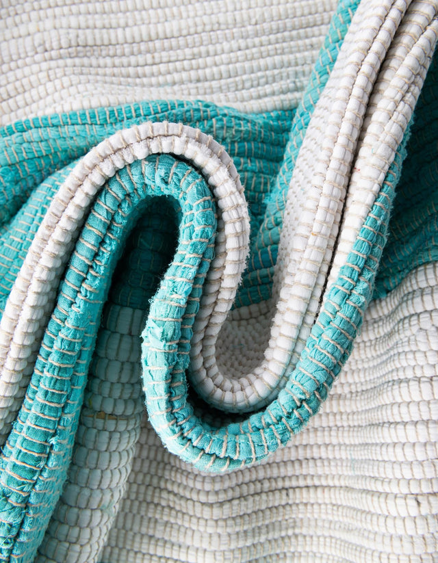 Turquoise and Ivory 2' 2 x 10' Chindi Rag Runner Area Rug 100% Cotton All Natural Eco-Friendly Carpet Mat Decor for Homes for Sale at Rug Engine