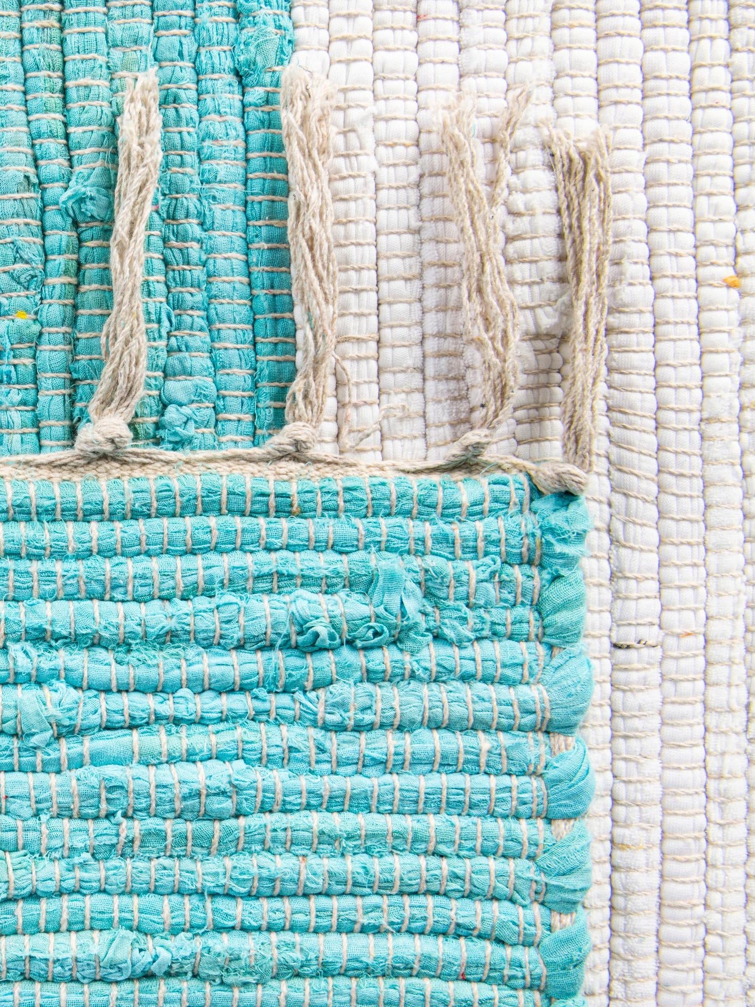 Turquoise and Ivory 2' 7 x 12' Chindi Rag Runner Area Rug 100% Cotton All Natural Eco-Friendly Carpet Mat Decor for Homes for Sale at Rug Engine