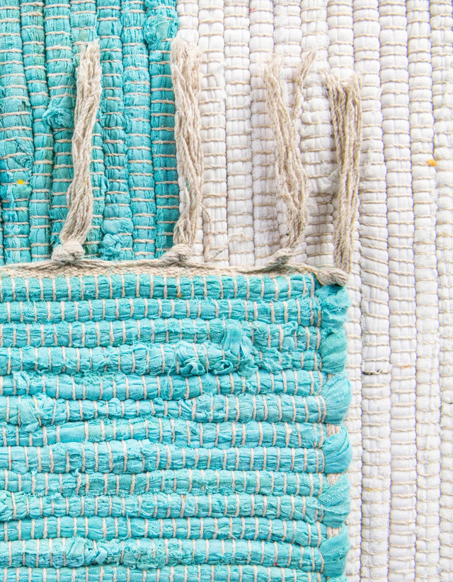 Turquoise and Ivory 2' 7 x 12' Chindi Rag Runner Area Rug 100% Cotton All Natural Eco-Friendly Carpet Mat Decor for Homes for Sale at Rug Engine