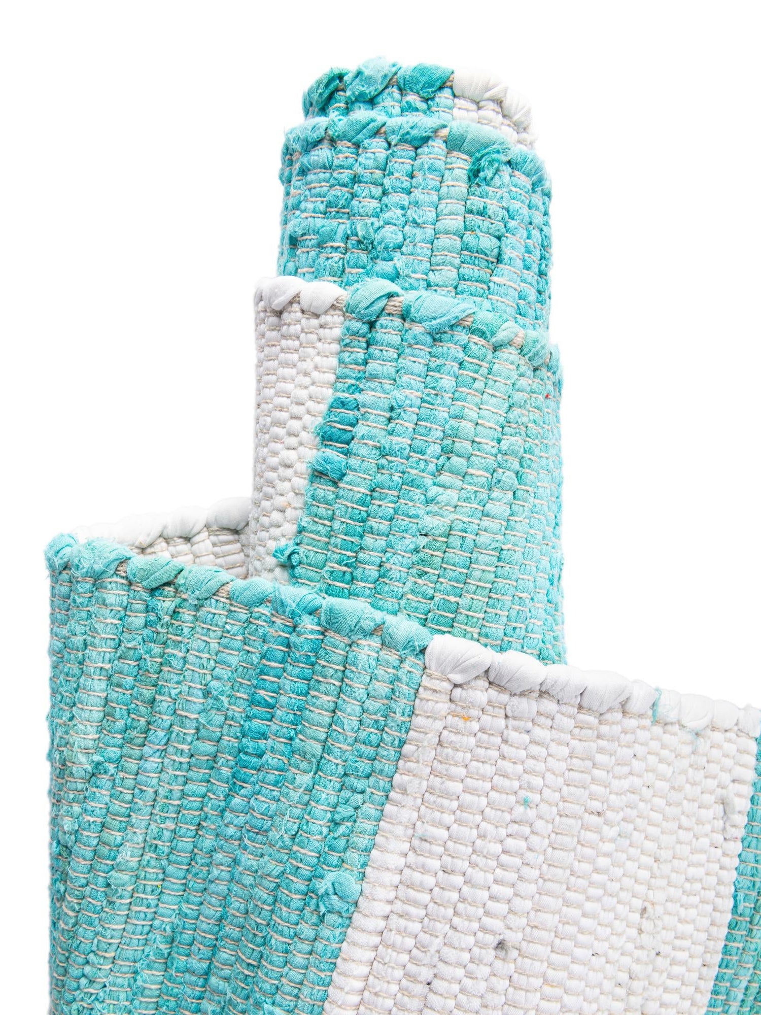 Turquoise and Ivory 2' 2 x 10' Chindi Rag Runner Area Rug 100% Cotton All Natural Eco-Friendly Carpet Mat Decor for Homes for Sale at Rug Engine