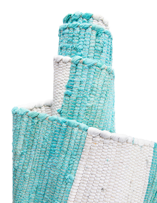 Turquoise and Ivory 2' 2 x 6' 1 Chindi Rag Runner Area Rug 100% Cotton All Natural Eco-Friendly Carpet Mat Decor for Homes for Sale at Rug Engine
