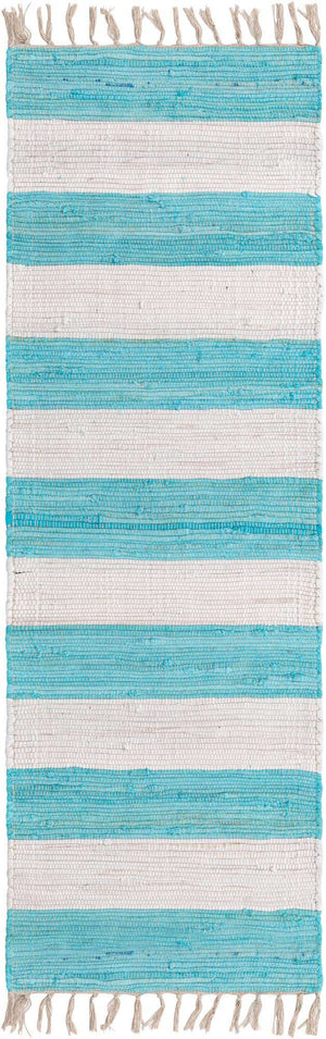 Turquoise and Ivory 2' 2 x 6' 1 Chindi Rag Runner Area Rug 100% Cotton All Natural Eco-Friendly Carpet Mat Decor for Homes for Sale at Rug Engine