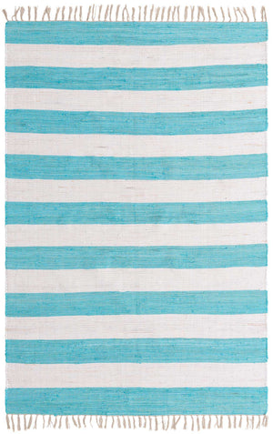 Turquoise and Ivory 6' 1 x 9' Chindi Rag Rectangle Area Rug 100% Cotton All Natural Eco-Friendly Carpet Mat Decor for Homes for Sale at Rug Engine