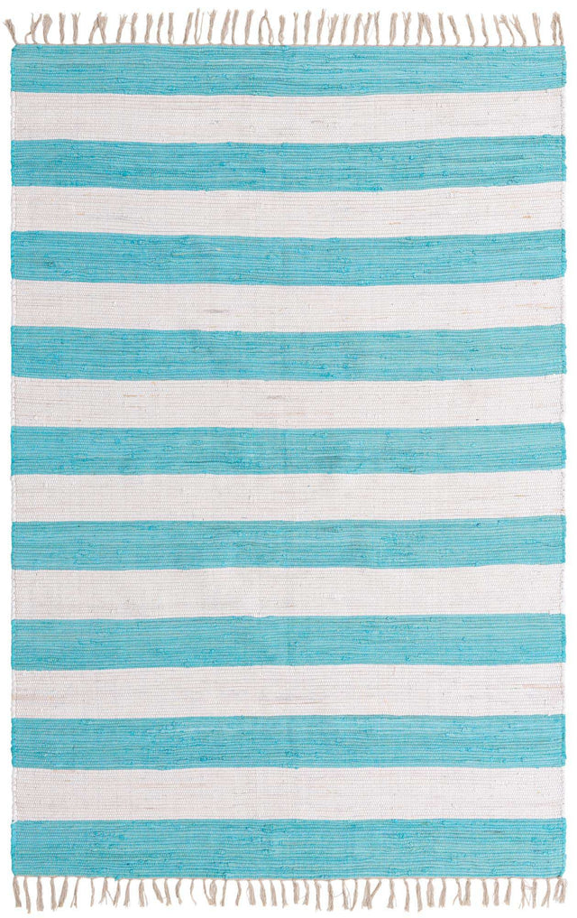 Turquoise and Ivory 6' 1 x 9' Chindi Rag Rectangle Area Rug 100% Cotton All Natural Eco-Friendly Carpet Mat Decor for Homes for Sale at Rug Engine