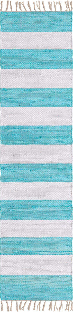 Turquoise and Ivory 2' 2 x 8' Chindi Rag Runner Area Rug 100% Cotton All Natural Eco-Friendly Carpet Mat Decor for Homes for Sale at Rug Engine