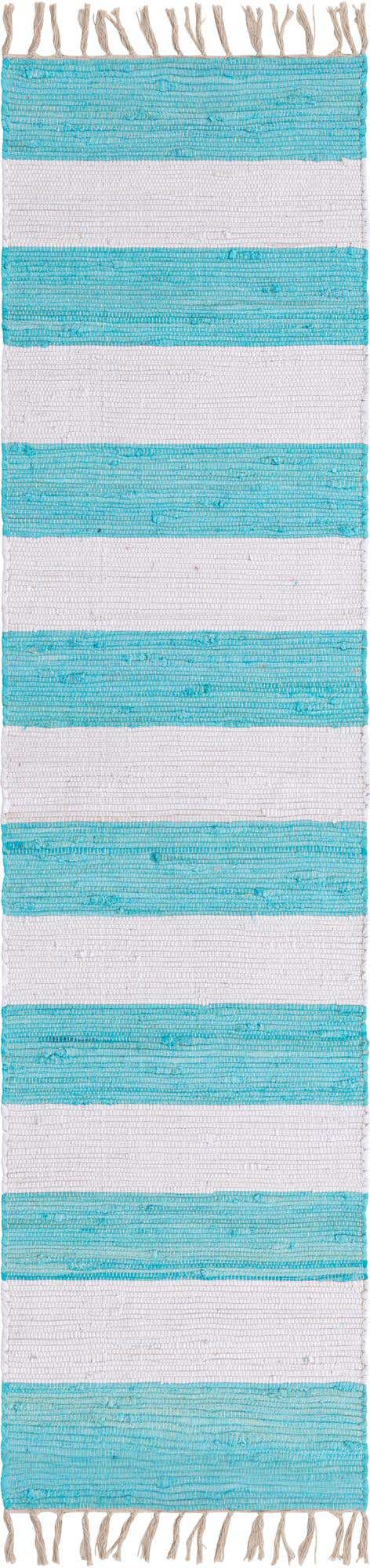 Turquoise and Ivory 2' 2 x 8' Chindi Rag Runner Area Rug 100% Cotton All Natural Eco-Friendly Carpet Mat Decor for Homes for Sale at Rug Engine