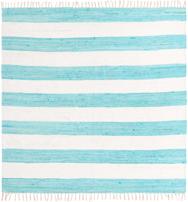 Turquoise and Ivory 7' 10 x 7' 10 Chindi Rag Square Area Rug 100% Cotton All Natural Eco-Friendly Carpet Mat Decor for Homes for Sale at Rug Engine