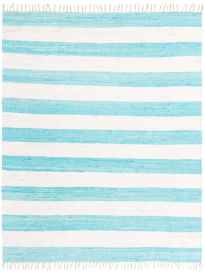 Turquoise and Ivory 7' 10 x 10' Chindi Rag Rectangle Area Rug 100% Cotton All Natural Eco-Friendly Carpet Mat Decor for Homes for Sale at Rug Engine