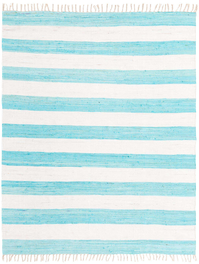 Turquoise and Ivory 7' 10 x 10' Chindi Rag Rectangle Area Rug 100% Cotton All Natural Eco-Friendly Carpet Mat Decor for Homes for Sale at Rug Engine
