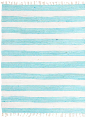 Turquoise and Ivory 9' x 12' Chindi Rag Rectangle Area Rug 100% Cotton All Natural Eco-Friendly Carpet Mat Decor for Homes for Sale at Rug Engine