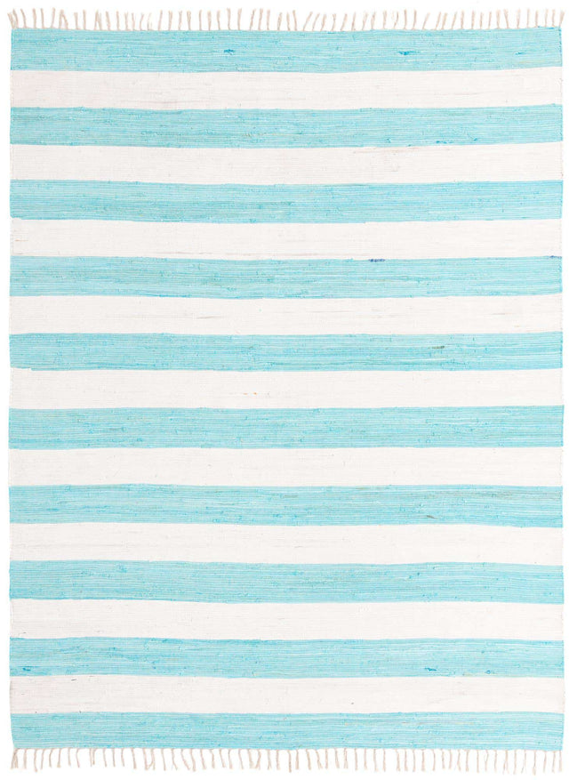 Turquoise and Ivory 9' x 12' Chindi Rag Rectangle Area Rug 100% Cotton All Natural Eco-Friendly Carpet Mat Decor for Homes for Sale at Rug Engine