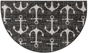 Charcoal 2' 2 x 4' Outdoor Coastal Semicircle Hearth Rug