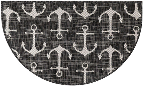 Charcoal 2' 2 x 4' Outdoor Coastal Semicircle Hearth Rug