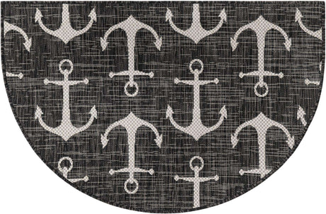Charcoal 3' x 4' 1 Outdoor Coastal Semicircle Hearth Rug