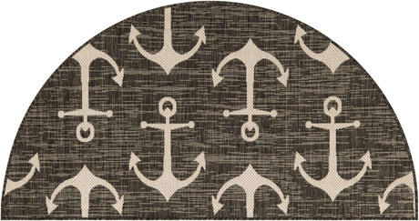 Charcoal 3' 1 x 6' 1 Outdoor Coastal Semicircle Hearth Rug