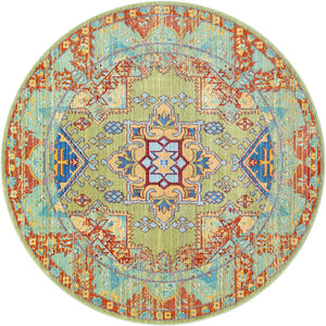 Light Green 5' 3 x 5' 3 Austin Round Area Rug 100% Polyester Durable Cotton Backing Living Dining Room Bedroom Office Vintage Decor Carpet for Sale at Rug Engine