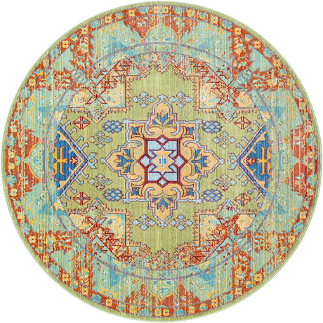Light Green 5' 3 x 5' 3 Austin Round Area Rug 100% Polyester Durable Cotton Backing Living Dining Room Bedroom Office Vintage Decor Carpet for Sale at Rug Engine