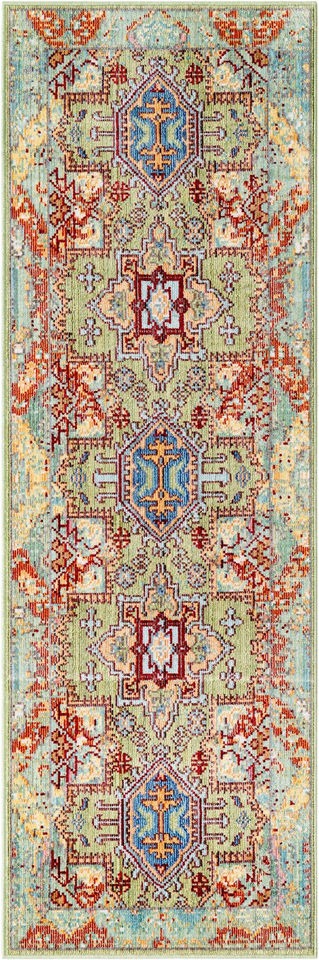 Light Green 2' x 6' 1 Austin Runner Area Rug 100% Polyester Durable Cotton Backing Living Dining Room Bedroom Office Vintage Decor Carpet for Sale at Rug Engine