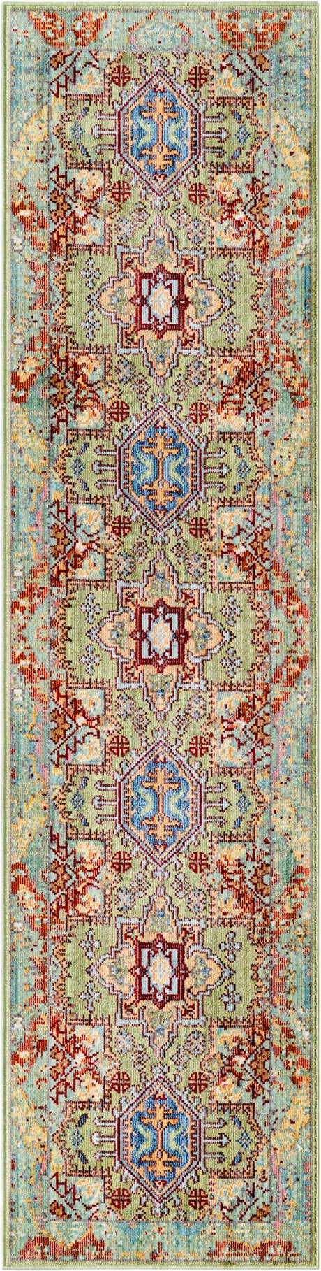 Light Green 2' x 8' Austin Runner Area Rug 100% Polyester Durable Cotton Backing Living Dining Room Bedroom Office Vintage Decor Carpet for Sale at Rug Engine