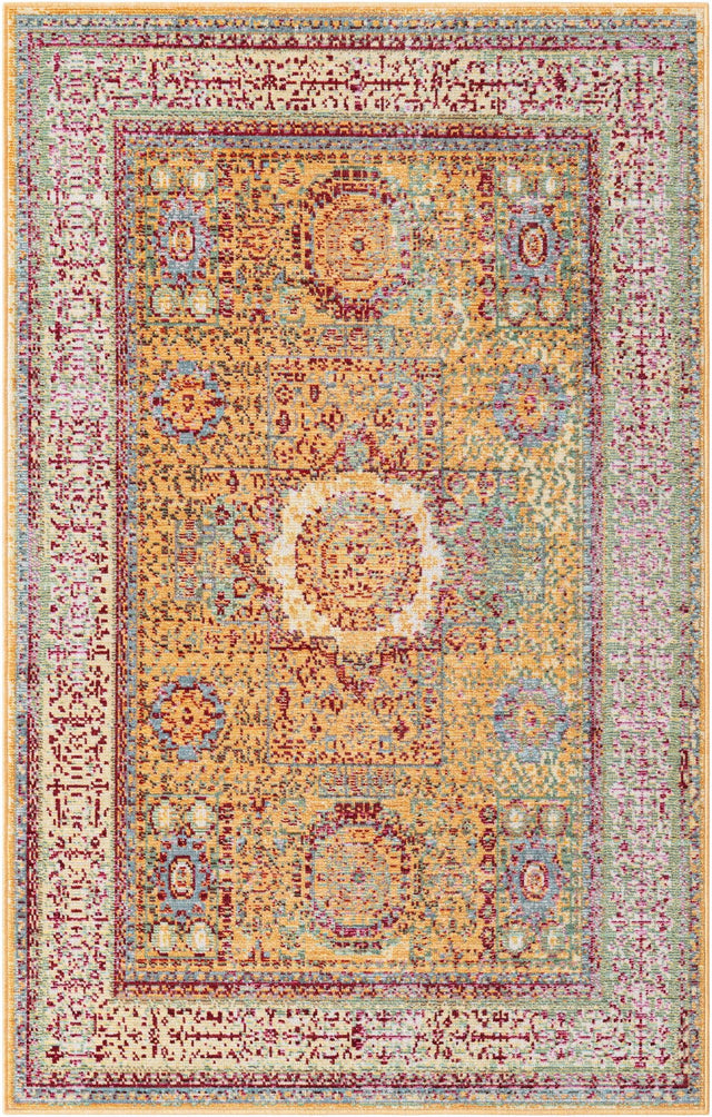 Gold 3' 3 x 5' 3 Austin Rectangle Area Rug 100% Polyester Durable Cotton Backing Living Dining Room Bedroom Office Vintage Decor Carpet for Sale at Rug Engine
