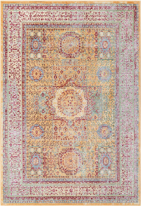 Gold 4' 1 x 6' 1 Austin Rectangle Area Rug 100% Polyester Durable Cotton Backing Living Dining Room Bedroom Office Vintage Decor Carpet for Sale at Rug Engine