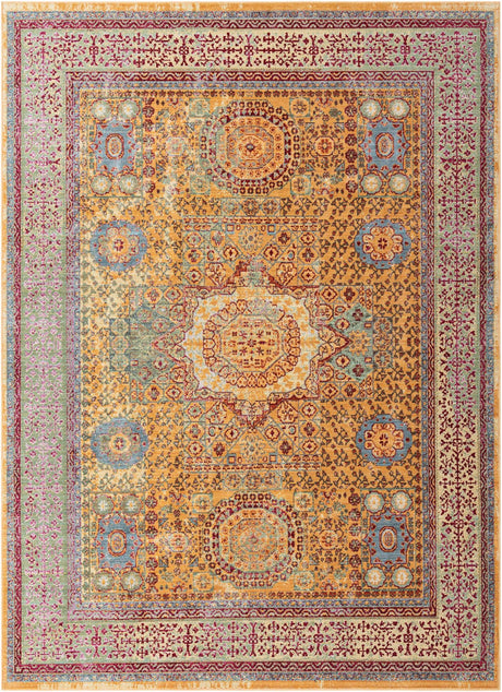 Gold 7' 10 x 11' Austin Rectangle Area Rug 100% Polyester Durable Cotton Backing Living Dining Room Bedroom Office Vintage Decor Carpet for Sale at Rug Engine