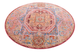 Peach 5' 3 x 5' 3 Austin Round Area Rug 100% Polyester Durable Cotton Backing Living Dining Room Bedroom Office Vintage Decor Carpet for Sale at Rug Engine
