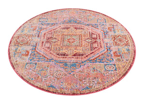 Peach 5' 3 x 5' 3 Austin Round Area Rug 100% Polyester Durable Cotton Backing Living Dining Room Bedroom Office Vintage Decor Carpet for Sale at Rug Engine