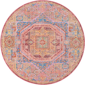 Peach 5' 3 x 5' 3 Austin Round Area Rug 100% Polyester Durable Cotton Backing Living Dining Room Bedroom Office Vintage Decor Carpet for Sale at Rug Engine