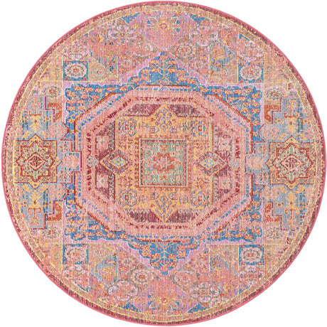 Peach 5' 3 x 5' 3 Austin Round Area Rug 100% Polyester Durable Cotton Backing Living Dining Room Bedroom Office Vintage Decor Carpet for Sale at Rug Engine