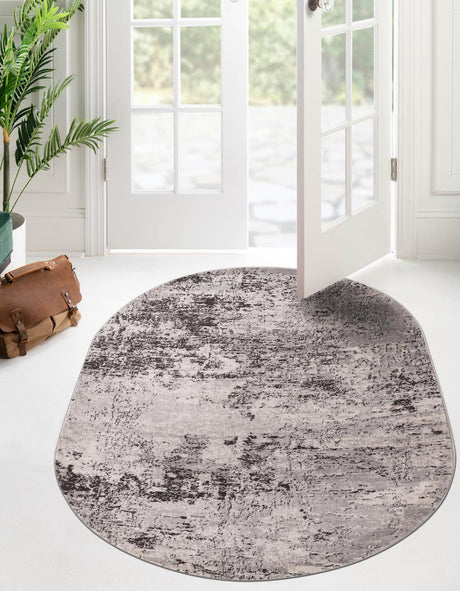 Gray 5' 3 x 8' Leipzig Oval Area Rug 75% Polypropylene & 25% Polyester Modern Contemporary Carpet for Kitchens, Bedroom, Living Room Home Decor for Sale at Rug Engine